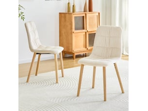 Chaise de salle à manger 2 pièces avec dossier ergonomique et structure en bois massif, tissu blanc