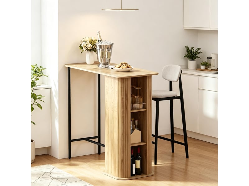  Table de bar avec 3 niches et rangement intégré pour cuisine en mdf et métal 112×50×106 cm chêne  - Conforama C