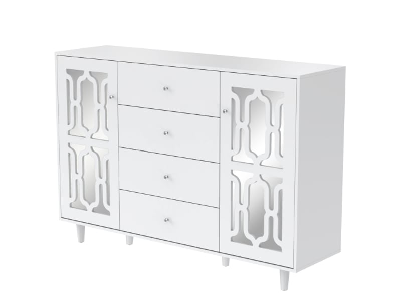  Nouveau buffet miroir blanc en matériau écologique avec poignée en cristal froid pour salon et salle à manger 147,5 x 40 x 102cm  - Conforama A