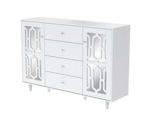 Nouveau buffet miroir blanc en matériau écologique avec poignée en cristal froid pour salon et salle à manger 147,5 x 40 x 102cm