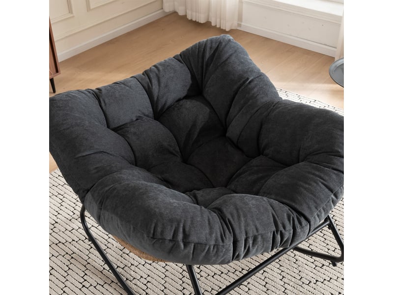 Fauteuil à bascule œuf avec structure métallique, charge maximale 158 kg, pour intérieur et extérieur, en chenille noir - Conforama E