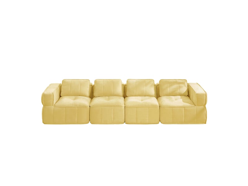  Canapé 4 places modulaire 344x93x67 cm, sans structure, mousse haute densité 32d, design, polyester, jaune  - Conforama E