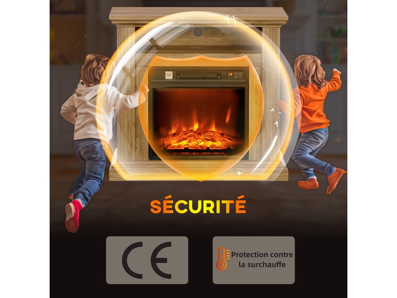 Cheminée électrique effet flammes 3d luminosité réglable 1800 w avec télécommande brun effet bois 81,5 x 30 x 76,2 cm - Conforama W
