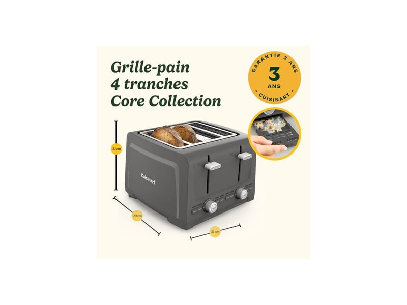 Grille-pain 4 tranches extra larges stone grey CUI3030050204506 - Conforama A