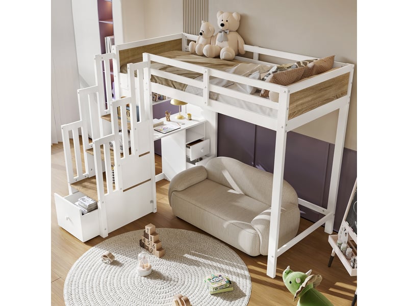  Lit mezzanine 90x200 cm - avec rangement - en bois - bicolore CARDUME ESTIVAL - Conforama B
