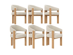 Lot de 6 chaises de salle à manger beige, dossier ergonomique, assise rembourrée, pieds métal effet bois naturel, patins réglables, charge 150 kg
