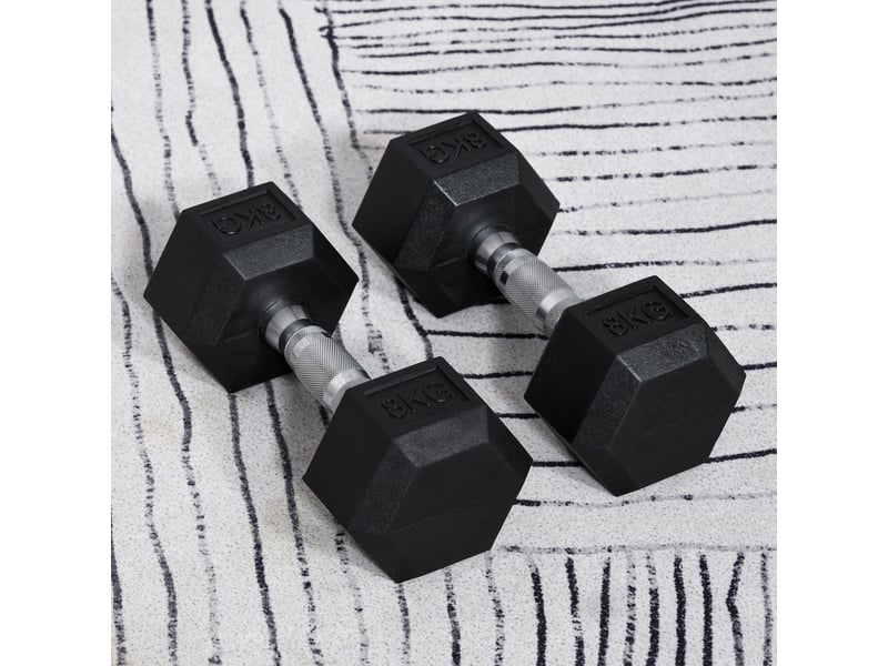  Haltères hexagonales, lot de 2 haltères avec poignées moletées, en fonte, 2 x 8 kg, pour hommes et femmes, usage domestique, salle de sport, musculation  - Conforama D