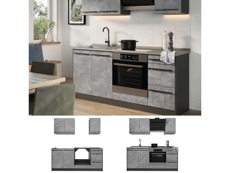  Vicco cuisine, bétonanthracite, 180cm sans plan de travail  - Conforama D