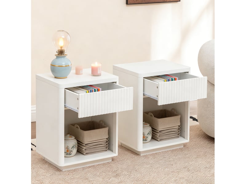  Table de chevet moderne avec tiroir et étagère ouverte, table de chevet en panneau ondulé, meuble d'appoint en bois mdf robuste pour chambre à coucher salon bureau – montage facile  - Conforama C