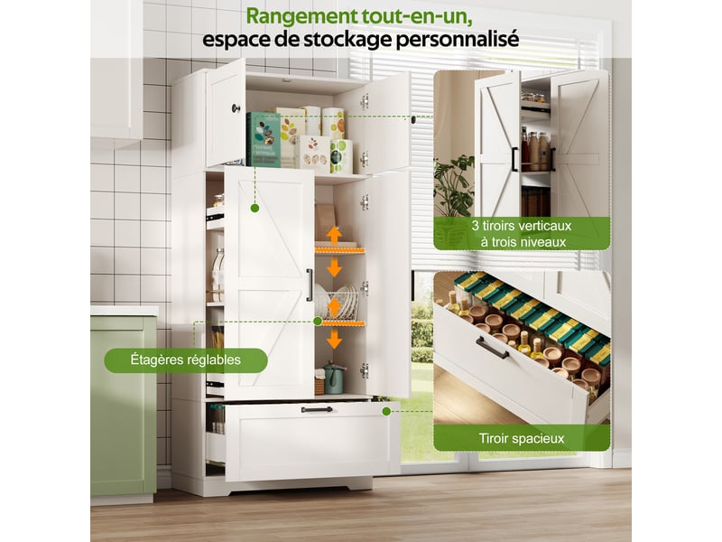  Meuble de cuisine muvano style campagne, armoire blanche 80 x 35 x 180 cm avec étagères réglables  - Conforama E