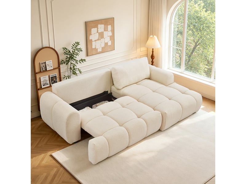  Canapé nuage convertible 4 places en tissu bouclette beige palms  - Conforama E