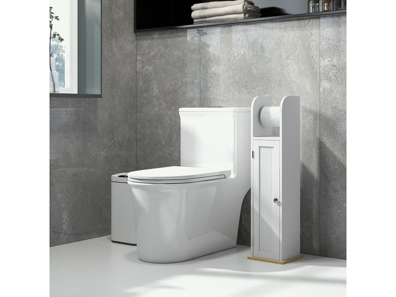  Meuble de salle de bain avec porte-papier toilette et 3 compartiments, 20 x 20 x 80 cm, blanc  - Conforama D