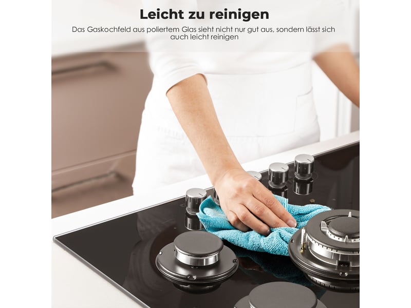 Plaque de cuisson gaz 5 feux, plaque gaz 70 cm en verre noir, 10400 w, encastrable ou posable, gaz naturel et propane - Conforama R