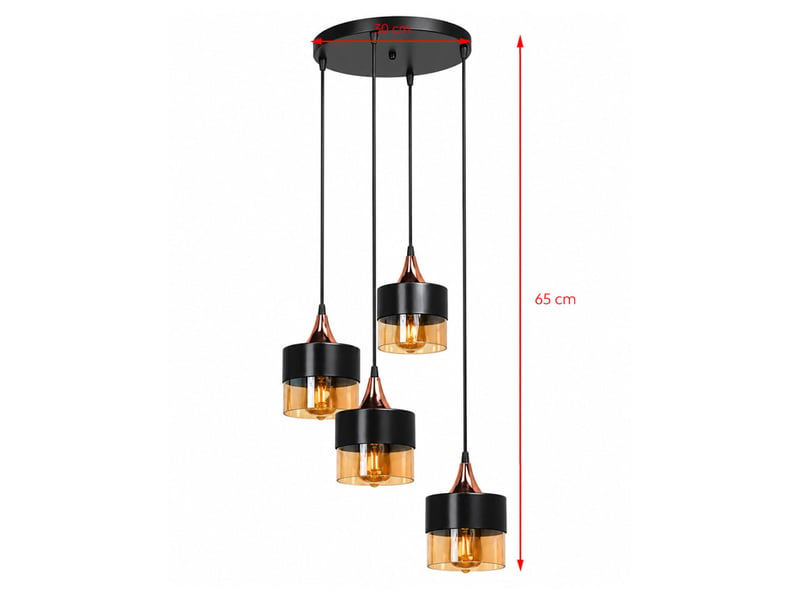  Lustre 4 suspensions en verre ambré métal noir et effet cuivre ortense  - Conforama C