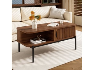 Table basse rectangulaire 100 x 45 x 43 cm – bois foncé – rangement avec portes coulissantes