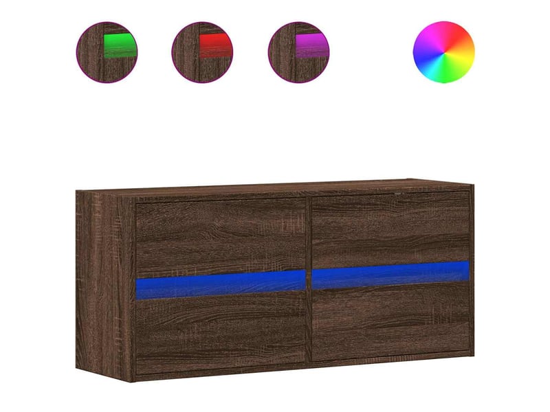 Meuble tv - banc tv - meuble de rangement mural avec lumières led chêne marron 100x31x45 cm - Conforama A