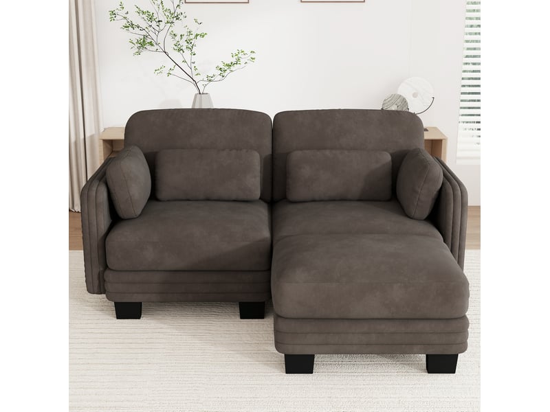  Canapé d’angle modulable 2 places 176x143x88 cm chenille marron  - Conforama B