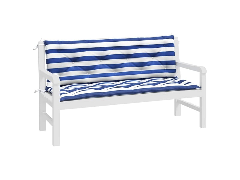 Lot de 2 coussins de banc de jardin, coussins d'assise rayures bleues et blanches cf58678 - Conforama D