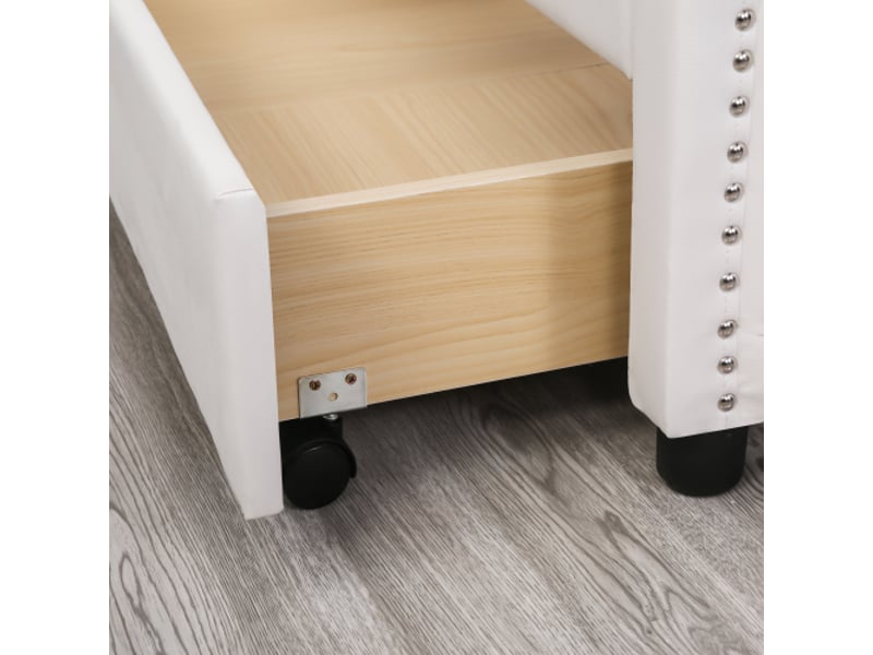 Lit adult 160x200cm, lit double avec 2 tiroirs de rangement et sommier, style design, pu blanc, sans matelas - Conforama R