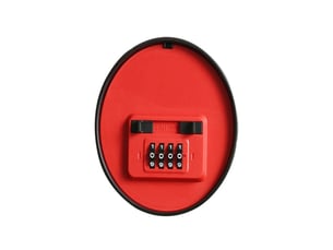 Boite a cles ronde a combinaison mecanique 4 chiffres 120 mm rouge vif et finitions noires