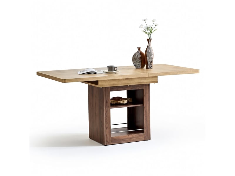 Table extensible imitation bois avec rangement 130 cm ou 160 cm piètement mdf noyer tiroirs pour petit appartement 4 à 8 personnes - Conforama A