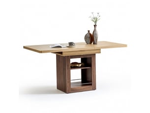Table extensible imitation bois avec rangement 130 cm ou 160 cm piètement mdf noyer tiroirs pour petit appartement 4 à 8 personnes