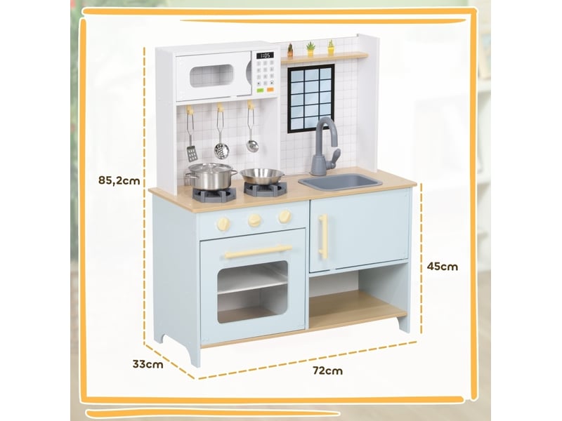  Cuisine enfant avec accessoires 72 x 33 x 85,2 cm – bleue – micro-ondes, four et rangements intégrés  - Conforama C