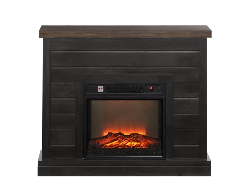 Cheminée électrique de 1800 w avec effet flamme et télécommande, en bois, métal et verre, 96,5 x 22 x 81,7 cm, gris foncé - Conforama B