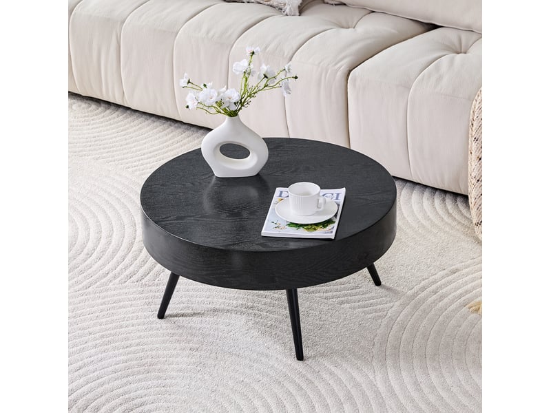 Table basse ronde ø70 cm hauteur 35,5 cm en mdf et métal noir  - Conforama B