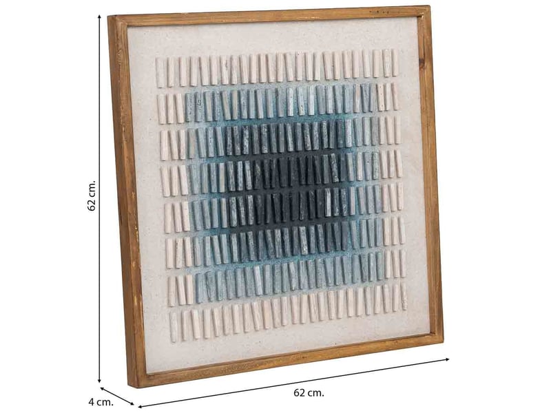 Tableau artisanal en bois recyclé relief beige et bleu 62x4x62h cm - Conforama C