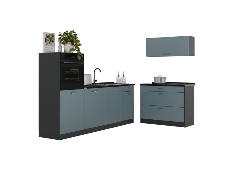  Vicco cuisine, bleu-grisanthracite, 220cm sans plan de travail  - Conforama E