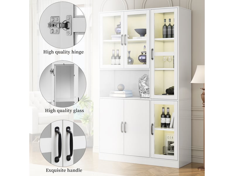  Bibliothèque vitrine avec led, 9 espaces et étagères réglables - lpospi - portes en verre mdf blanc 120 × 40 × 200 cm  - Conforama E