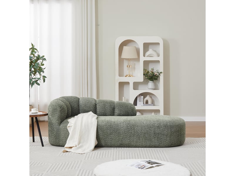  Fauteuil 1 place - 204x87x66 cm - canapé méridienne tissu chenille avec dossier vague - vert sage  - Conforama C