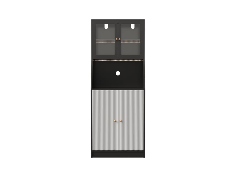  Meuble de rangement buffet vaisselier avec led - 70 x 40 x 180 cm - noir et blanc - étagère vitrine polyvalente avec portes et niches  - Conforama A