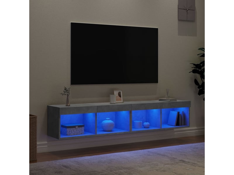 Lot de 2 meuble tv avec lumières led gris béton 80x30x30 cm - Conforama D