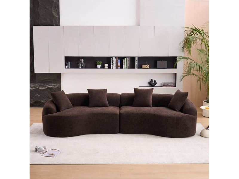  Canapé modulable 4 places incurvé en chenille marron foncé  275x115x63 cm, sans montage  - Conforama W