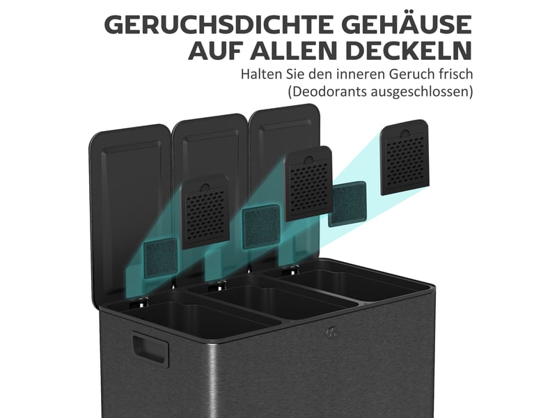  Poubelle à pédale de tri sélectif 3 x 20 l en acier inoxydable noir 61,9x36,6x56,7 cm  - Conforama E