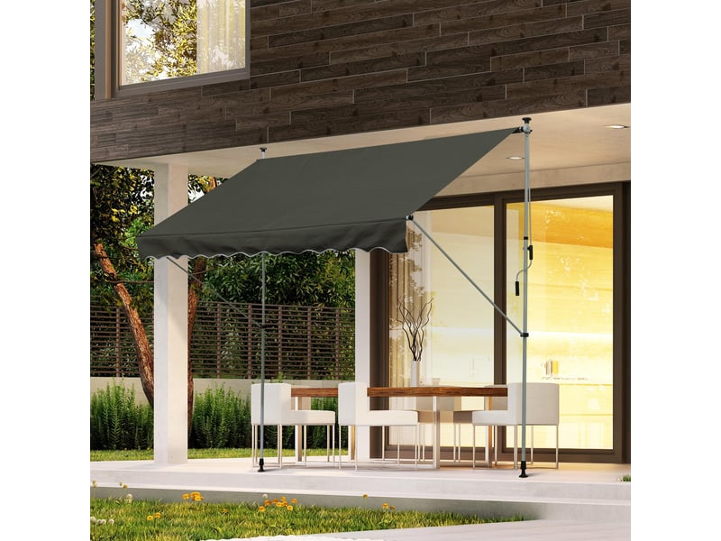  Store banne à pince 150 cm, manivelle, hauteur réglable, bras articulés, résistant intempéries, gris, balcon terrasse véranda  - Conforama D