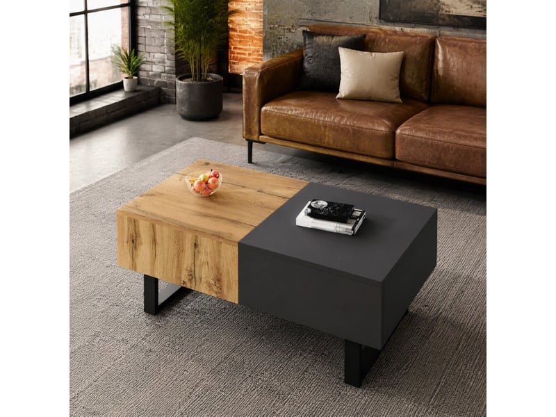  Table basse coulissante avec compartiments pour salon en panneaux de particules 100×40×55 cm bois anthracite  - Conforama B