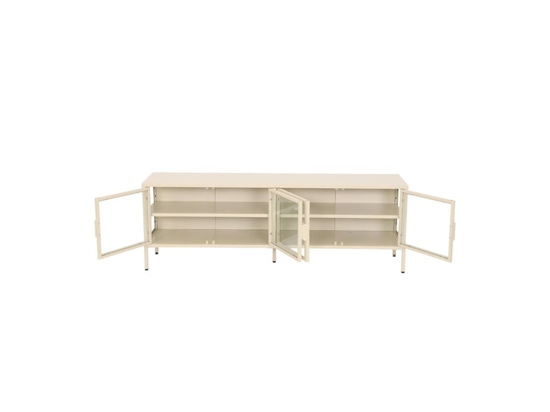  Meuble tv industriel métal et verre trempé 4 portes 160cm crème - arkansas  - Conforama C