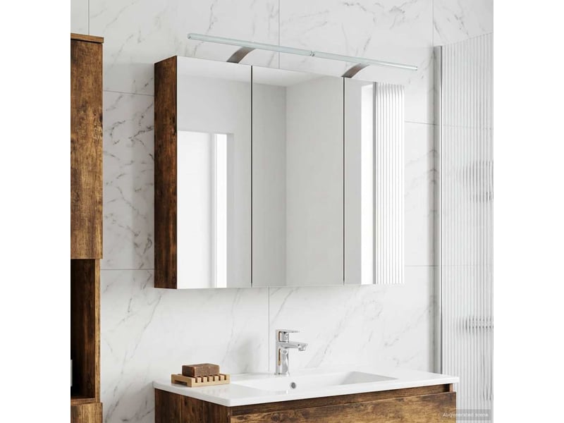  Amoire de salle de bain, meuble de salle de bain avec miroir chêne fumé shl2050  - Conforama D