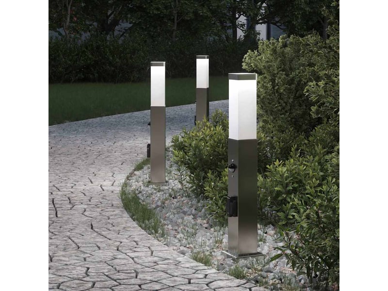  Lot de 3 borne lumineuse avec détecteur et prise 50 cm acier inoxydable ip44 shl53516  - Conforama B