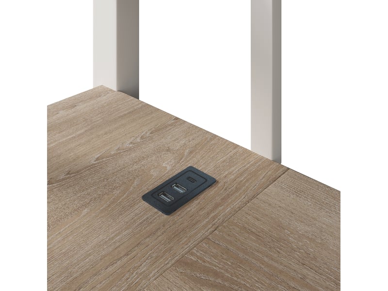  Lit mezzanine 160x200 cm blanc en métal et mdf, bureau, rangements, led et ports usb type-c intégrés  - Conforama E