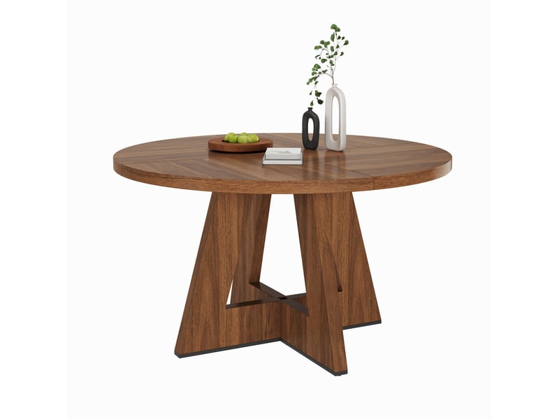  Table à manger ronde 120x120 cm style scandinave, structure en mdf, couleur marron  - Conforama A