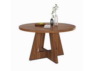Table à manger ronde 120x120 cm style scandinave, structure en mdf, couleur marron