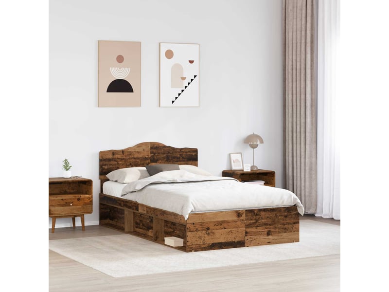 Lit double- lit adulte - cadre de lit bois ancien 120 x 190 cm bois de pin massif - Conforama B