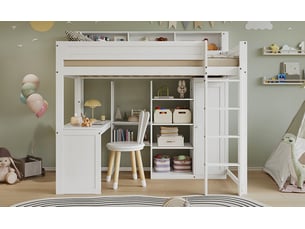 Lit mezzanine 90x200 cm <strong>FLORAGRACE</strong> <strong></strong> coloris blanc