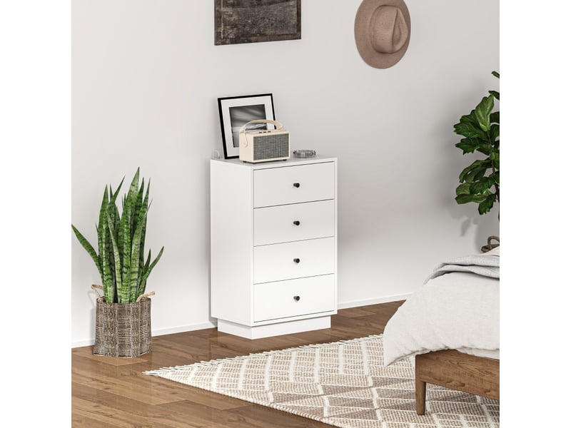 Commode avec 4 tiroirs et sécurité anti-basculement pour chambre, salon ou entrée en bois 47×29×75 cm blanc - Conforama B