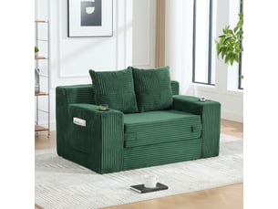 Canapé droit moderne vert émeraude velours côtelé avec rangement intégré et coussins inclus pour salon contemporain