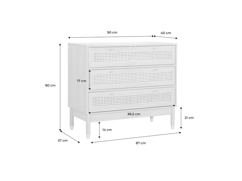  Commode décor bois et cannage 3 tiroirs teinte noyer - judith  - Conforama D